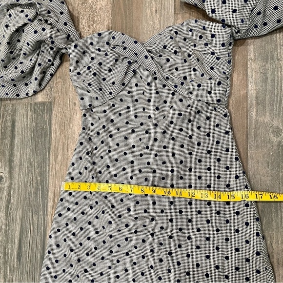 Eggie Delilah Gray Polka Dot Off Shoulder Puff Sleeve Mini Dress Wool Blend S - Picture 8 of 10